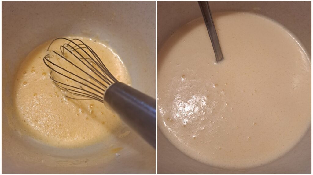 Two images combined showing the preparation of the ginger and lemon filling mixture.