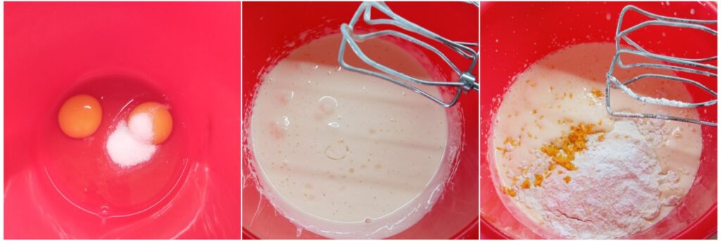 Mixed batter for Simple Juicy Mandarin Cake in a bowl, showing smooth consistency.